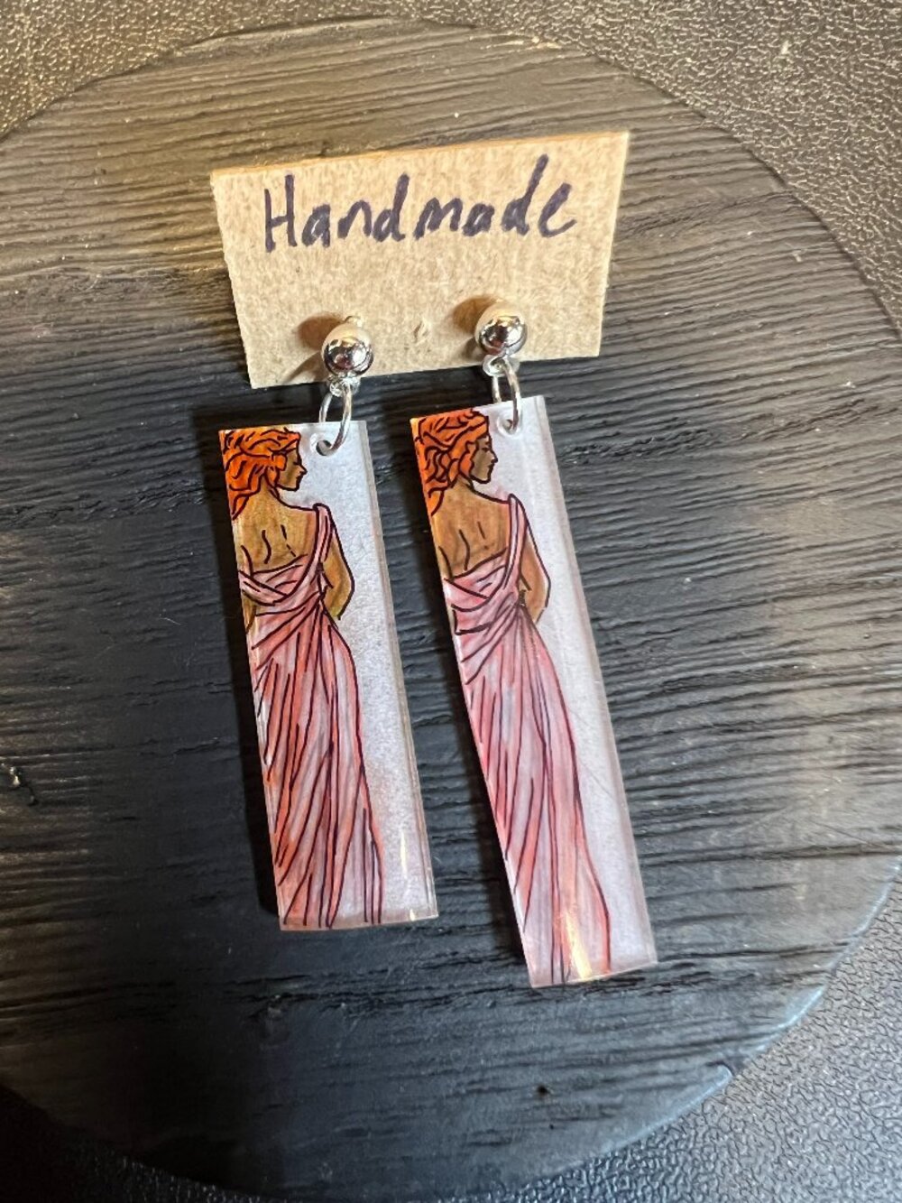 Ginger Goddess Asymmetrical Earrings, Handmade, Stainless Steel Posts OOAK